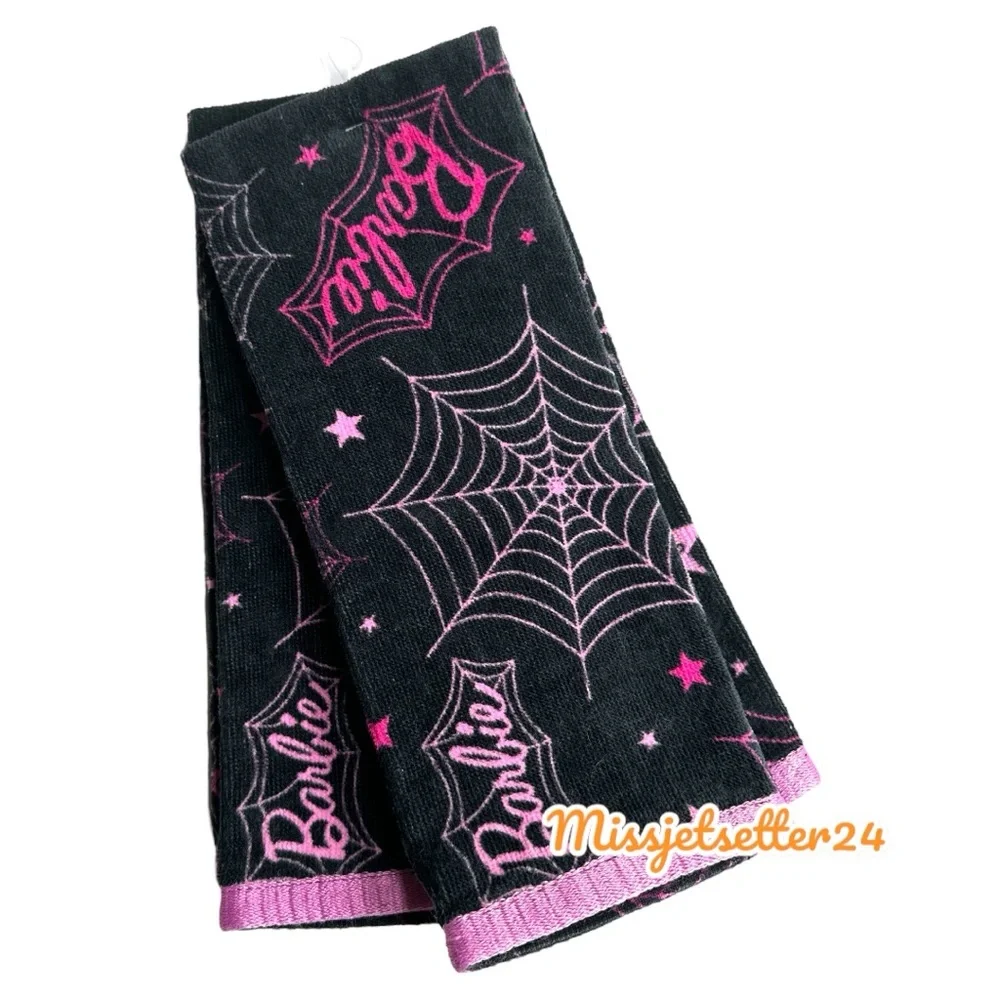 NWT Halloween Set of Two Barbie Hand Towels Target Black and Pink